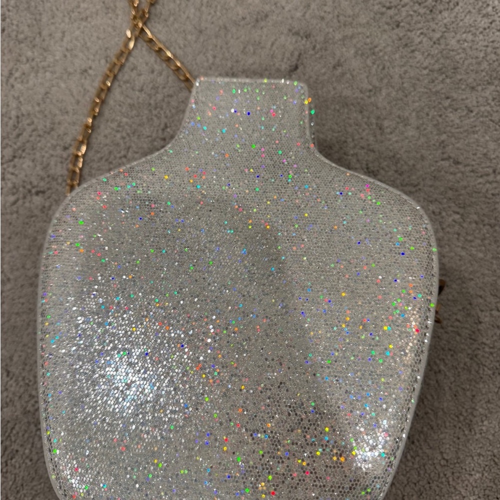 Tequila Silver Glitter crossbody Purse Shoulder Handbag With Gold Strap worn 1x - Picture 3 of 4